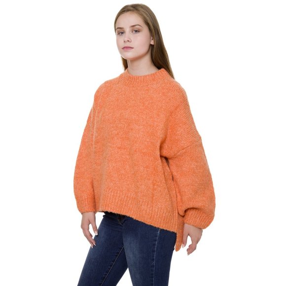 WOMENS CREAMY ORANGE OVERSIZED SOFT CREW NECK SWEATER - OS - Picture 4 of 6